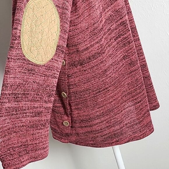 Perch Pink & Black Tweed Sweater with Tan Side Buttons & Elbow Patches, Size 2X - Picture 5 of 8